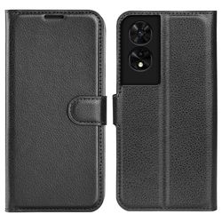 TCL 505 Case Litchi Texture Shockproof Leather Wallet Phone Cover - Black