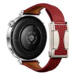 18mm Genuine Cow Leather Strap Garmin Venu 3S / Forerunner 265S / Forerunner 255S Litchi Texture Magnetic Buckle Watch Band - Red