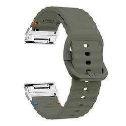Garmin Fenix 8 47mm 22mm Quick Release Wavy Texture silikoneurrem med sølvstik - Militærgrøn / Militærgrøn