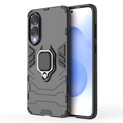 Samsung Galaxy S25 Edge Etui PC + Fleksibelt beskyttende telefon cover med ringkickstand - Sort