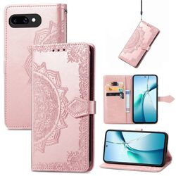 Google Pixel 9a lommebokveske Mandala Flower Leather Phone Deksel Stand - Rose Gull