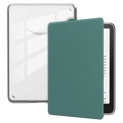 Amazon Kindle 6" (2024) / (2022) etui i vegansk læder og fleksibelt og gennemsigtigt akrylbeskyttelsescover - Sortliggrøn