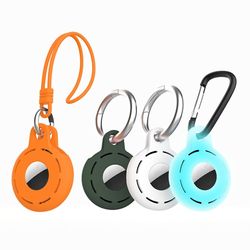4 stk. AirTags-beskyttelsescover med strop og karabinhage - Orange / Midnatsblå / Hvid / Lysende Blå