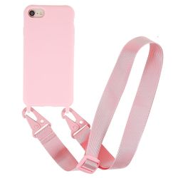 Tynt TPU-deksel med matt finish og justerbar stropp til iPhone SE (2022) / SE 2020 / 8 / 7 - Rosa