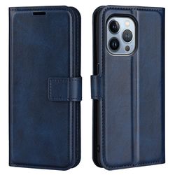 Skinn-etui i lommebok-stil for iPhone 14 Pro Max - Blå