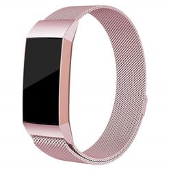 Fitbit Charge 3 klokkereim av rust fritt stål med milanese design - rosa