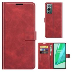 Wallet-style Lær Etui til OnePlus 9 Pro - Rød