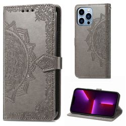 Mandala iPhone 13 Pro Max Flippetui - Grå