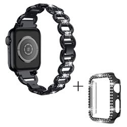 Apple Watch SE 2022 (44 mm) legeringsrem med rhinestone-dekor og cover - Sort