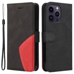 Teksturert læretui med stropp for iPhone 15 Pro Max - Svart