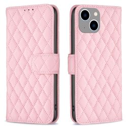 BINFEN COLOR BF Style-14 iPhone 15 Anti-Scratch Cell Phone Shell Imprinted Stand Læder Wallet Smartphone Cover - Lyserød