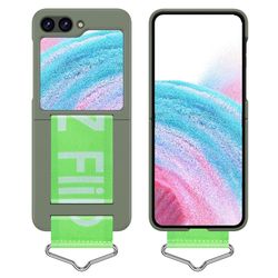 Samsung Galaxy Z Flip5 enkelt deksel med stoffringholder - Lysegrønn / Grønn