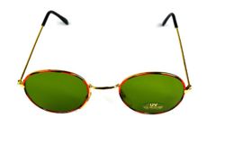 Solbriller Guld, skildpaddemønster med grønne glas