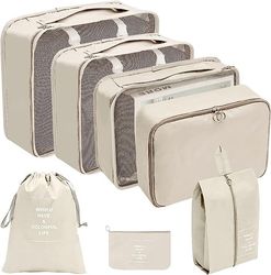 Organizer til Kuffert - 7 dele - Tasker til Rejse - Beige