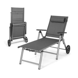 Solstol i aluminium med hjul Sammenleggbar solseng 137,5 x 75 x 23,5 cm Grå