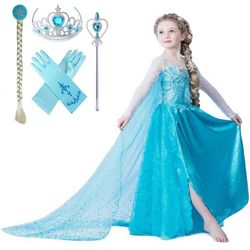 Elsa Princess kjole +4 ekstra tilbehør