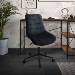 Kontorsstol på hjul svart med sammetsöverdrag och metallram ML design