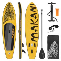 ECD Germany Puhallettava Stand Up Paddle Board Makani | 320 x 80 x 15 cm | keltainen | PVC | jopa 120 kg | pumppu kantolaukku tarvikkeet | SUP Board