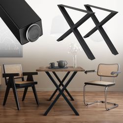 ECD Germany Tvådelad bordsram 60 x 72 cm i X-form X-design kors av pulverlackerat stål svart i industriell design Bordsfot, bordsben, bordslister,