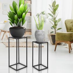 ML Design blomstång i uppsättning av 2, svart, 20x60x20/30x70x30cm, modern blomkruka, väderbeständiga och robusta metallväxter, blomsterpotter 2-tlg