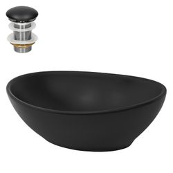 ML Design keramisk handfat i svart matt 41x33.5x14.5cm, oval fästavkänning, modern fåfänga, tvättbägare