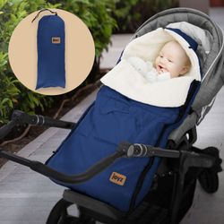 Joyz Babyfußsack; Blå; Universal Fodpose til Babysæde; Barnevogn & Klapvogn; Sædeunderlag i Fleece; Hyggepose med Lynlås; Hovedstykke & Lomme;