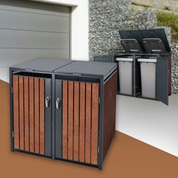 ML-Design Affaldsbeholderboks til 2 containere; 240L; 132x80x116;3 cm; Antracit-rustoptik; lavet af stål/cortenstål; Låsbar affaldsbeholderbeklædning