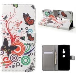 Pung Etui Sony Xperia XZ2 - Hvid med Sommerfugle