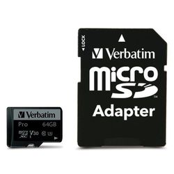 Verbatim Muistikortti microSD 64GB Adapterilla Pro U3 - Musta
