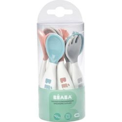 BÉABA, Ergonomisk First Bestiksæt, 6 skeer og 4 gafler, Kort, afrundet håndtag, Nem at gribe om til baby