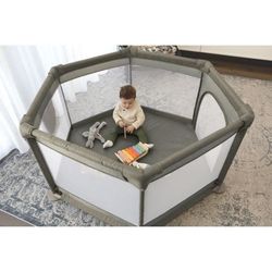Explore Park - DREAMBABY - 6 sidor med tygbotten och vadderad ram - Ø 1,40 m - H 70 cm - Taupe