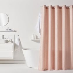 Vaffelbruseforhæng - Pink - Polyester - 180 x 200 cm - 12 Knager - UTILITY - TODAY