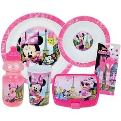 Disney Minnie Mouse Servisset - FUN HOUSE - 006377 - Glas, Sopptallrik, Mattallrik, Vattenflaska, Snackslåda och Bestick
