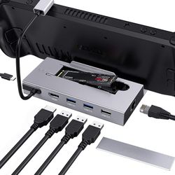 NÖRDIC Steam Deck-dokkingstasjon 1 til 7 - 1xHDMI 2.0 (4K60Hz), 1xM.2 SSD, 1xUSB-C PD 100W, 2xUSB-A 3.0, 1xUSB-A 2.0, 1xGigabit Ethernet