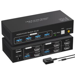 NÖRDIC KVM-kytkin 2-2 HDMI-HDMI, 8K60Hz/4K120Hz, 4x USB-A