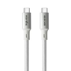 NÖRDIC 1,5m USB4 USB-C til C nylonflettet kabel PD3.1 med 240W hurtiglading 40G 8K60Hz 4K120Hz 5K60Hz 2x4K60Hz Emarker