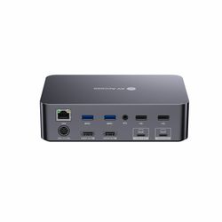 AV Access-dokkingstasjon og KVM-svitsj 2 til 2 USB-C til HDMI, 4K60Hz, 6x USB-A, 1x USB-C PD 100W, 1x 3,5 mm AUX, 1x SD-kortleser, 2x60W PD