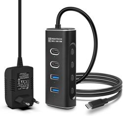 NÖRDIC 4-port Powered USB-C Hub 10Gbps with 2 USB-A & 2 USB-C Data Ports