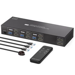 NÖRDIC HDMI KVM-kytkin 3 tietokonetta 2 näyttöä 4K60Hz EDID 4 USB 3.0-porttia kaukosäätimellä