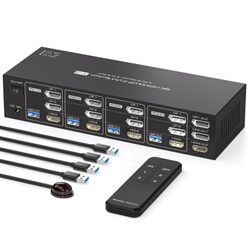 NÖRDIC KVM-kytkin 4–3, 4xUSB3.0 2xDP 1xHDMI 8K60Hz langattomalla ohjauksella