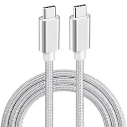 NÖRDIC 2m USB C 3.1 USB C Nylon Braid Cable Quick Lataus 3A Gen1 5Gbps Power Delivery PD 60W Valkoinen