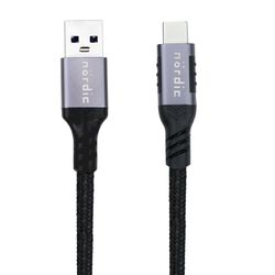 NÖRDIC 1m USB3.2 Gen1 USB-C til A nylonflettkabel hurtiglading 3A 5Gbps Strømforsyning PD 60W