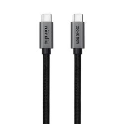 NÖRDIC 2m USB3.2 Gen2 USB-C til C Nylonflettet kabel Hurtiglading med strømforsyning PD100W 20Gbps 5A med Emarker