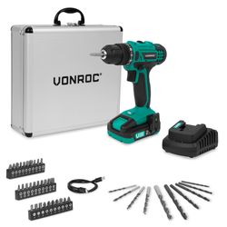 VONROC Bore- / skruemaskine 20V | Inkl. 2.0Ah Akku, Oplader og 46 Tilbehør i Premium Kuffert
