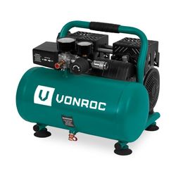 VONROC PRO Kompressor - 750W | 8 BAR | Støjsvag - 57,5dB | Oliefri - 6 Liter - Grøn