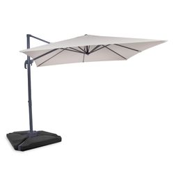 VONROC Premium Hængeparasol Pisogne 300x300cm | Aluminium | 360° | Inkl krydsfod, fliser og overtræk - vierkantet | Beige