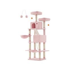 Rootz Cat Skrapstolpe - Skrapare - Klätterträd - Spånskiva plysch - 60 cm x 50 cm x 206 cm - Stort katttorn - Pastellrosa - 23,5 kg