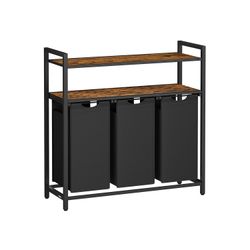 Rootz tvättkorg 3 fack med 2 hyllor - Vintage förvaringsenhet - MDF-stål - Oxfordduk - 92,5 cm x 33 cm x 92 cm