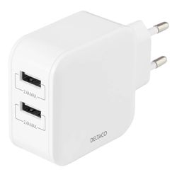 Deltaco Laddare 24W 2xUSB-A Vit