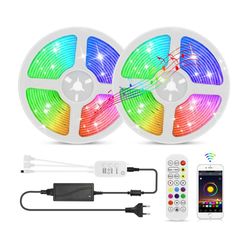LED Strip lyskæde 5 meter med Bluetooth, Fjernbetjening og MusiksensorC